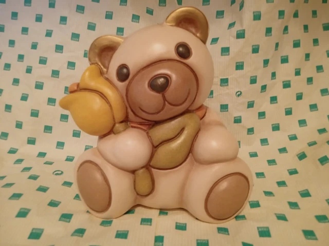 Orso Teddy Oliver THUN Con Tulipano - Soprammobile In Ceramica Dipinto A Mano - 14,3 Cm - Foto 8