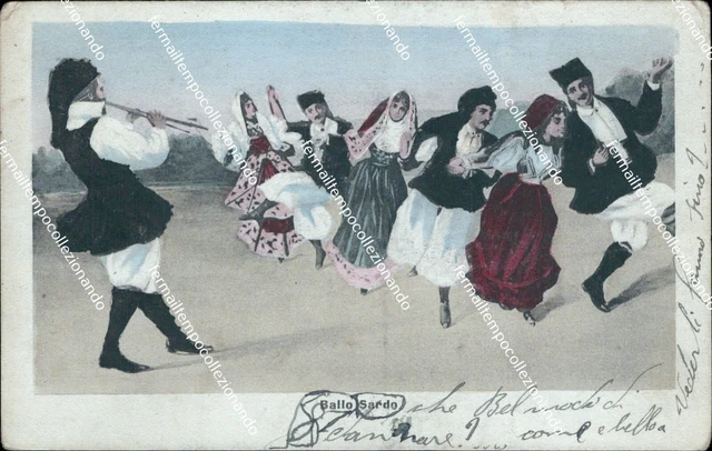cb628 cartolina costume  ballo sardo sardegna