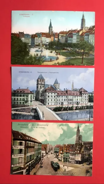 3 x AK STRASSBURG im Elsass um 1920 Kleberplatz, Thomasbrücke, Rabenplatz( 46317