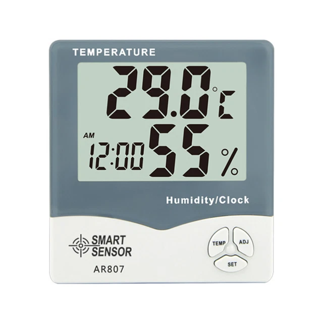 Pantalla grande termómetro digital de temperatura medidor de humedad reloj barómetro higromo