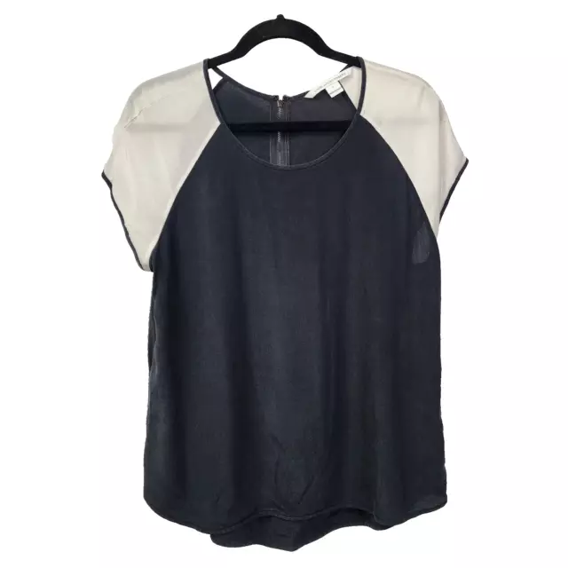 Diane von Furstenberg Liva Colorblock Silk Top in Ivory and Black Size Large 2