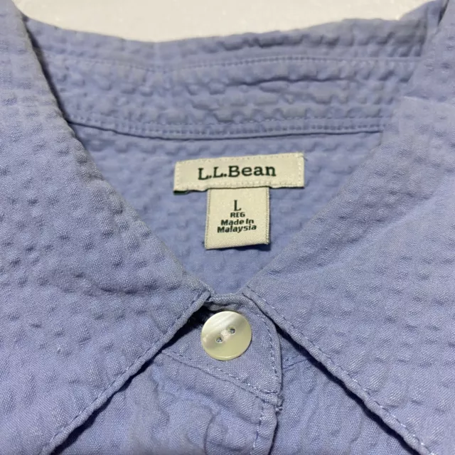 L.L. BEAN SEERSUCKER Womens Front Button Shirt Periwinkle Size Large ...