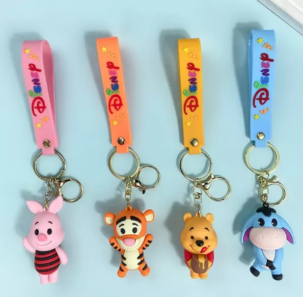 4 Styles New Disney Winnie Tigger 3D PVC Bags Hanger Pendant Keychains Key Rings