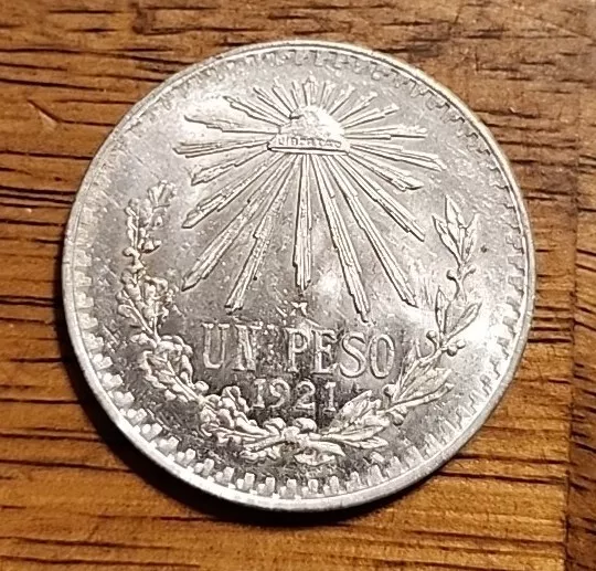 Mexico 1921  One Peso  CH BU UNCIRCULATED SILVER COIN