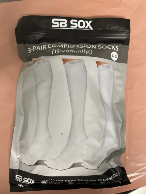 Compression Socks - SB Sox 3 Pair Socks women NIP L/XL WHITE NEW