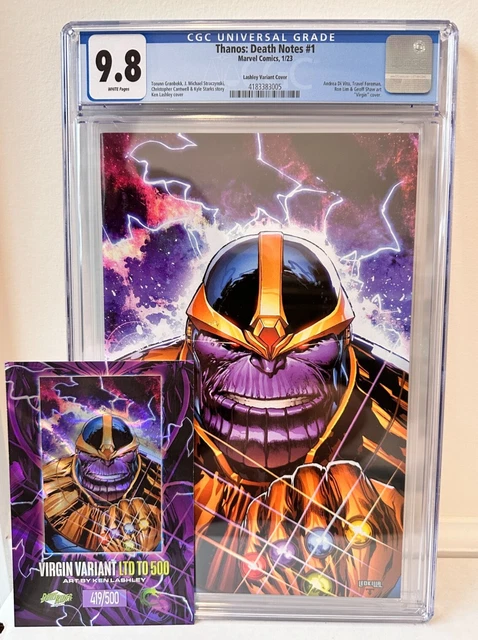 Thanos Death Notes #1 Ken Lashley Virgin Variant CGC 9.8 Lava Foil COA 1/500 !!!