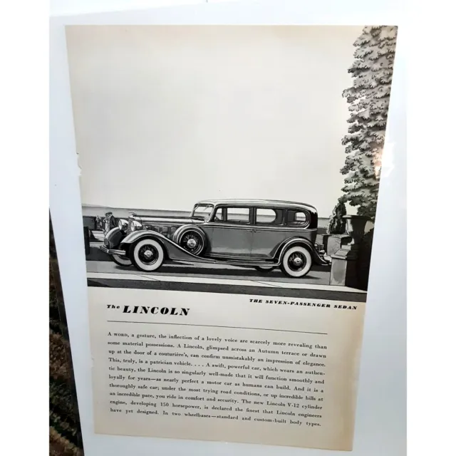 1934 Lincoln V12 7 Passenger Sedan Print Ad vintage 30s