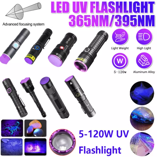 365/395nm UV Light Flashlight Blacklight Inspection Lamp Torch USB Rechargeable
