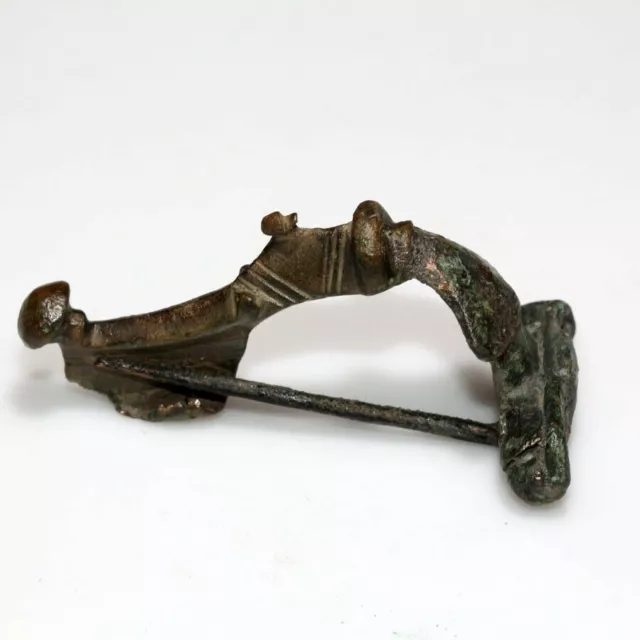 Complete Roman Bronze Trumpet Fibula Brooch Circa 200-300 Ad-Decorated With Bird