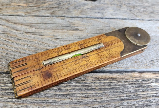 Vintage Rabone No 1190 Boxwood Folding Rule w/ Brass Spirit Level Protractor 24" Vintage Rabone No 1190 Boxwood Folding Rule w/ Brass Spirit Level Protractor 24"