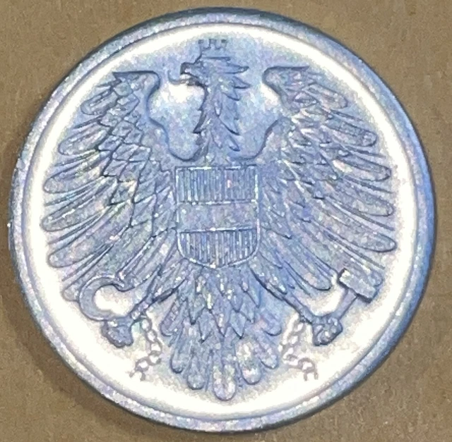 Austria 2 Groschen 1965 Coin Crowned Eagle Coat Arms Shield 18mm KM2876 Aluminum