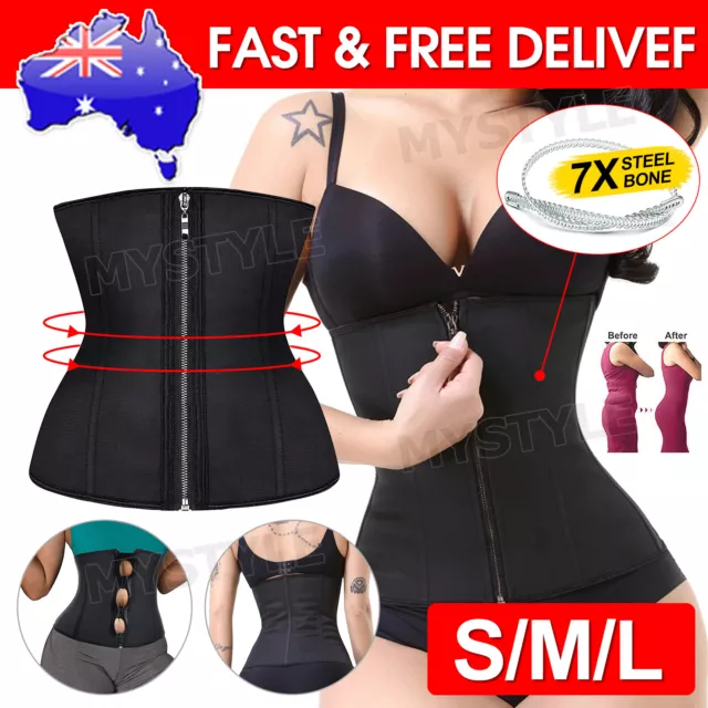 Latex Zip Waist Trainer Body Shaper Corset Tummy Cincher Training Slim Sports