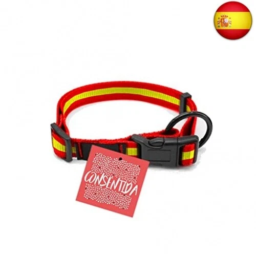 Collar Liso para Perro Mediano T2 - Talla M 28-45 x 1.5 cm - Bandera de España