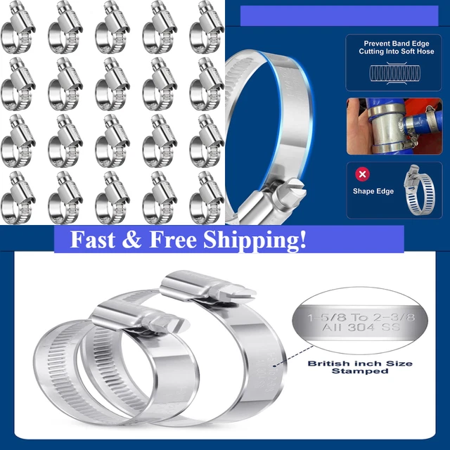 Heavy Duty Small Hose Clamp Kit - Non-Stripping, Wide Band, High Torque, Set of