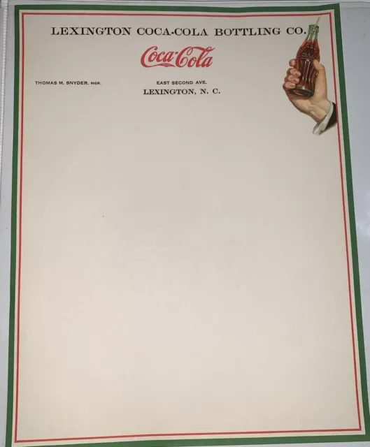 30's Original Lexington NC Coca Cola Bottling Co Letterhead With Water Mark NOS