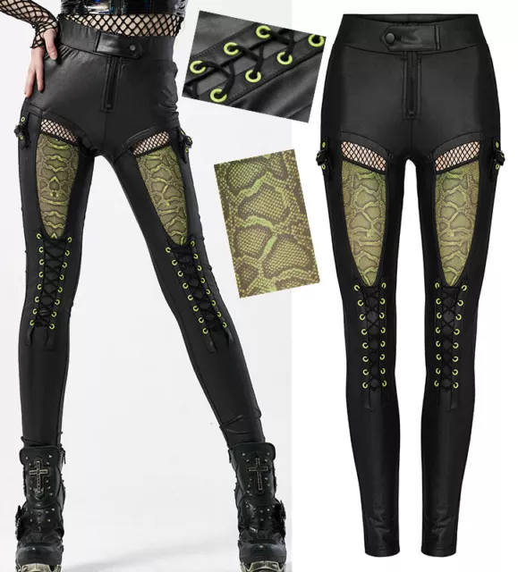 Pantalon gothique punk lolita cyber serpent résille sangle laçage stylé PunkRave