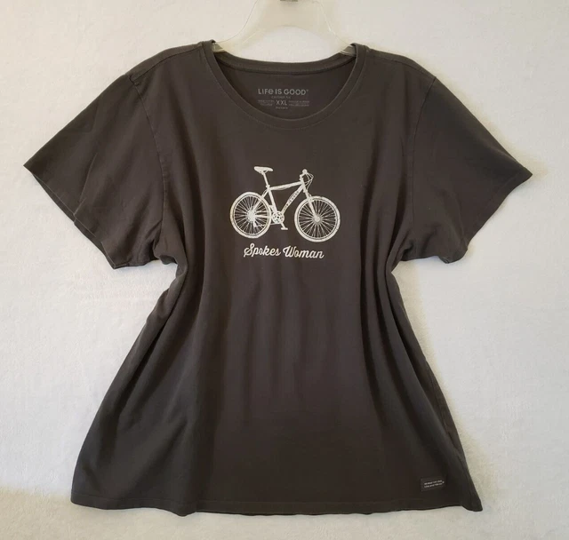 LIFE IS GOOD T Shirt Women Plus Size XXL Gray Bike 'Spokes Woman' Crusher Tee