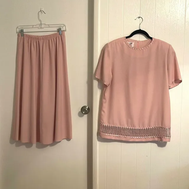 Vintage Caron Chicago Made in U.S.A Baby Pink Skirt and Top Set