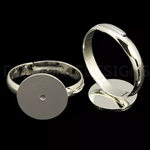 10 x Silver Plated Adjustable Ring Blanks 8mm Flat Pad Glue Jewellery A210