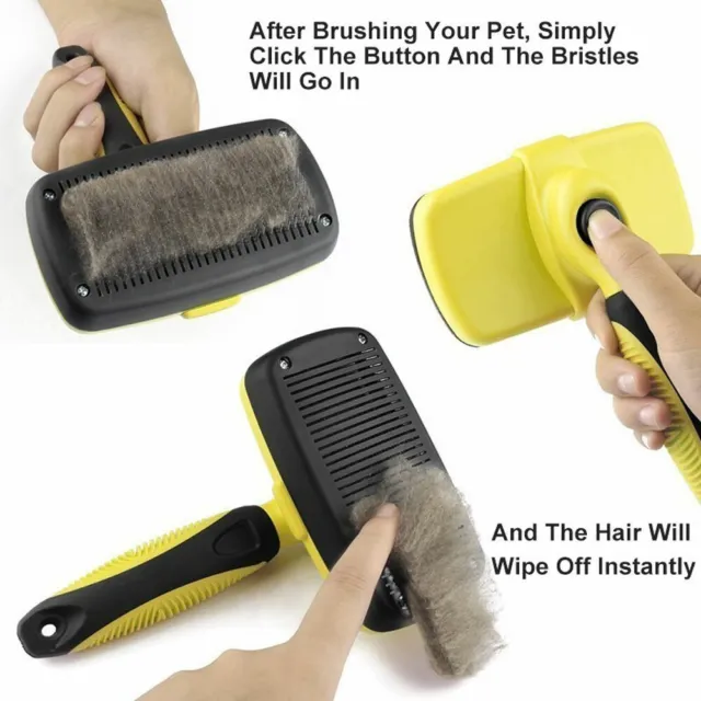 Pet Dog Cat Hair Remover Comb Grooming Massage Deshedding Self Cleaning Brush GL