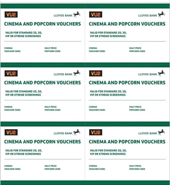 6 x Vue Cinema Tickets and Half Price Popcorn valid until 18 Sept 2024