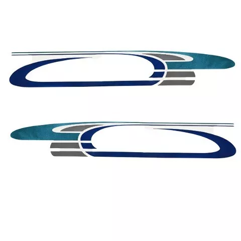 Rinker Boat Graphic Decals | 260 / 300 Express Navy / Teal / Silver 2PC