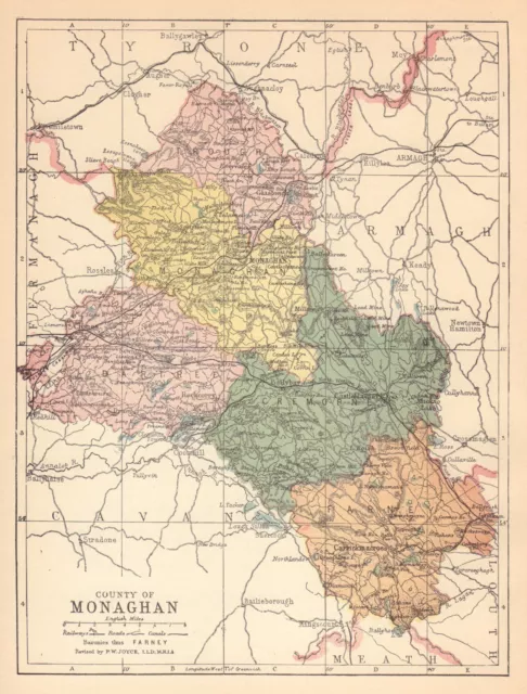 COUNTY MONAGHAN antique map. Ulster. Ireland. JOYCE 1905 old chart