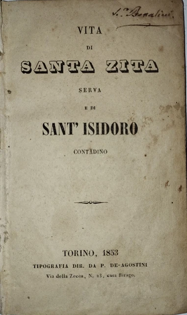 La vita di Santa Zita serva e di S. Isidoro contadino_1a ed. 1853_Giovanni Bosco La vita di Santa Zita serva e di S. Isidoro contadino_1a ed. 1853_Giovanni Bosco