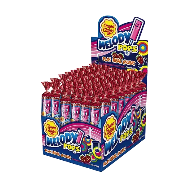 48 x CHUPA CHUPS MELODY POPS LOLLIPOPS STRAWBERRY MUSIC WHISTLE BULK LOLLIES