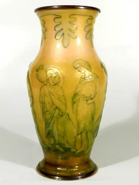 Camille FAURE' Limoges France Art Deco Kupfer Email Vase ° signiertes Unikat