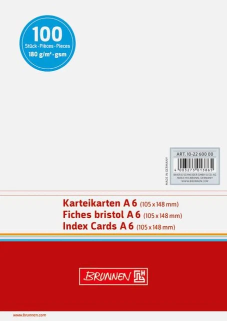 BRUNNEN Karteikarte A6, blanco, weiß, 100 Stück