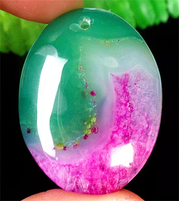 42x32x7mm Green and Rose Druzy Geode Agate Oval Pendant Bead ZL5461