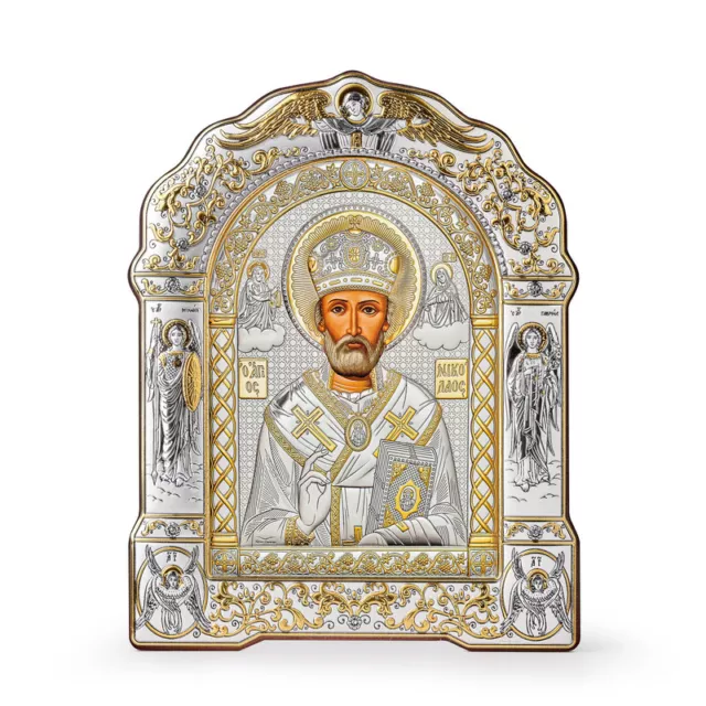 Saint Nicholas Orthodox Handmade Silver Icon 20x27cm; 8,1x10,4"