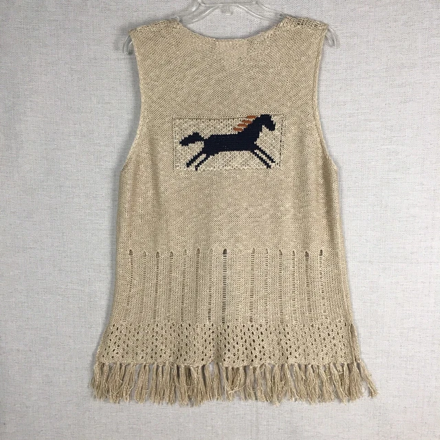 Back In The Saddle Horse Western Duster Womens Size L Cardigan Sweater Vest New