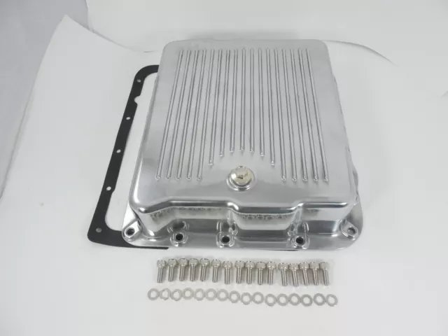 Polished Aluminum GM 700r4 Transmission Pan w/Gasket and Hardware extra capacity