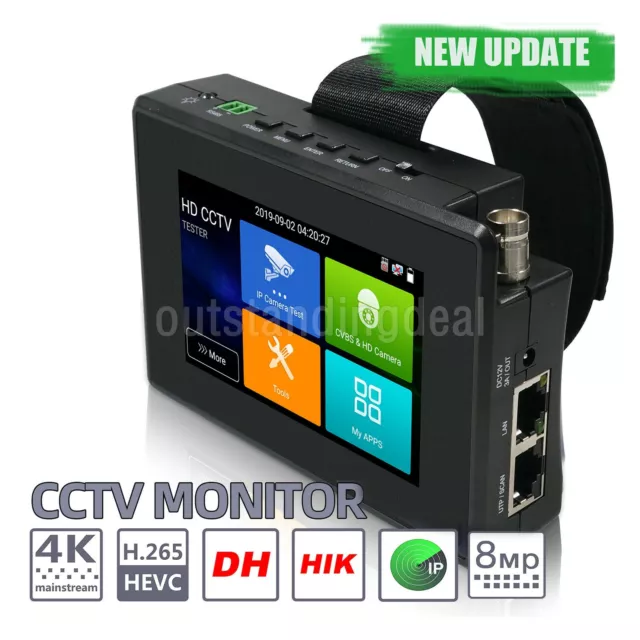 4" Wrist HD CCTV Tester 4K H.265 8MP IP CVBS CVI TVI AHD Camera Tester EU Plug