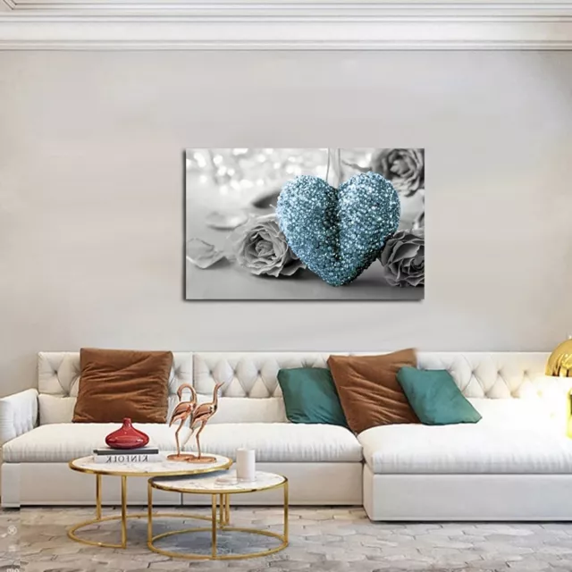 Inspirierende grau blau Liebesherz Rose Leinwand Wandkunst für kreative Räume 2