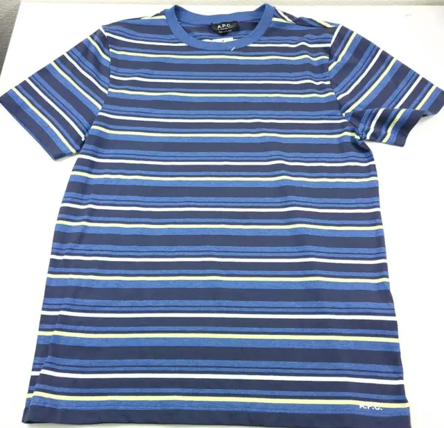 $130 APC Maxime Blue Striped Organic Cotton Crewneck T-Shirt Tee Mens Large