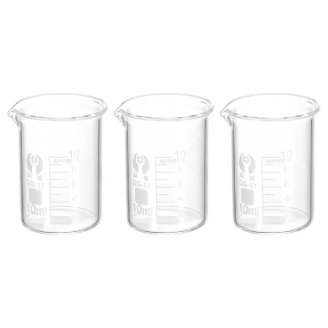 3Pcs 10ml Low Form Glass Beaker, 3.3 Glass Graduated Measuring Cups