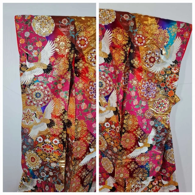 Japanese Kimono Uchikake Luxurious Wedding Embroidery Pure Silk Crane K565 3