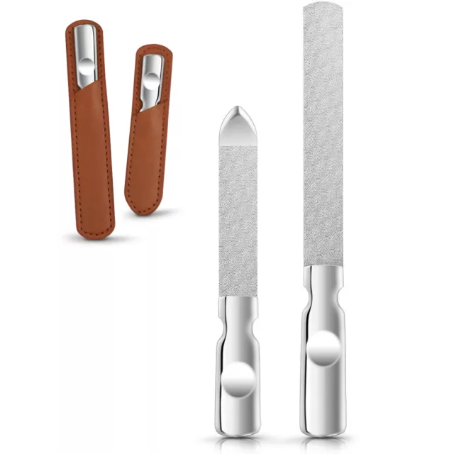 Stainless Steel Nail Files with Case - 2pcs Double Sided Manicure Tool