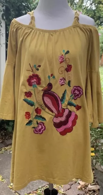 VaVa by Joy Han Embroidered Cold-Shoulder Tunic/ Mini Dress Medium