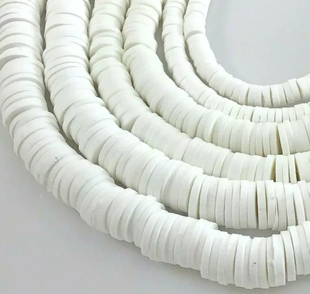 White Soft African Vinyl Clay Heishi Disc Beads Polymer Vinyl 15" 4mm 6 8mm 10mm