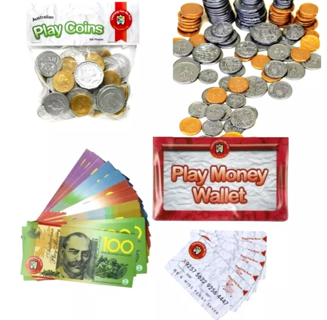 Kids Education Realistic Australian Play Money 100 Notes and 106 Coins Shopping