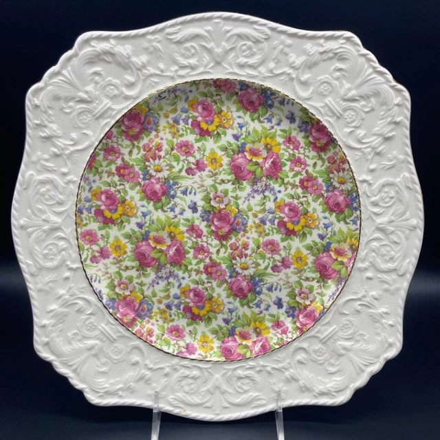 1930s Royal Winton Summertime Chintz 12” Dinner Plate Wedgwood Border Grimwades