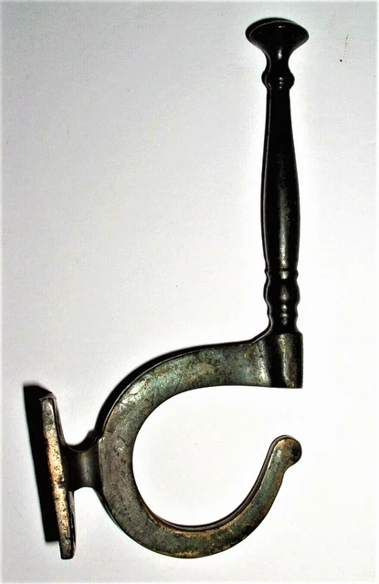 VTG Cast Iron Wall Hook Coat & Hat - Patinated Bronze -7 " L x 2" Sq. Bracket