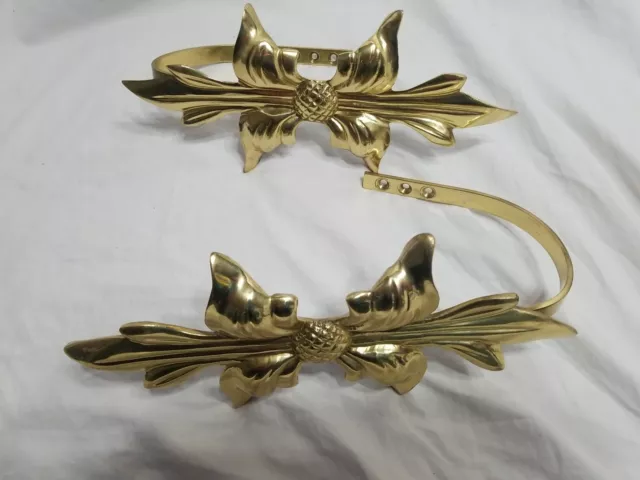 Vintage Pair Of Brass Artdeco Curtain Tie backs