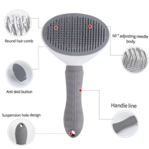 Pet Hair Removal Comb Dog Cat Grooming Massage Deshedding Self Cleaning Brush 4