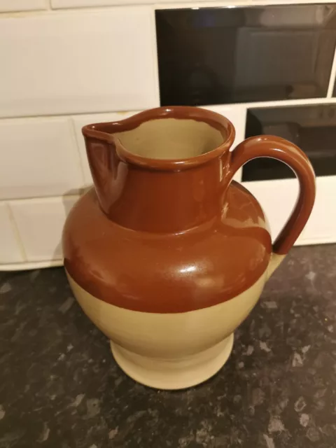 Bourne Denby Brown Cream Lead Less Glaze Pitcher Jug Vase Large Vintage