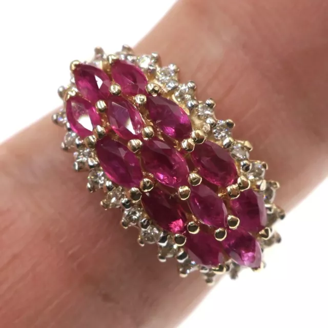 Fabulous 14k Solid Yellow Gold Natural Marquise Ruby Diamond Ring Size 6.25